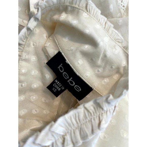 Vintage Bebe Women's Ruffle Button-Up Long Sleeve Blouse Ivory - Size XS - Picture 9 of 9